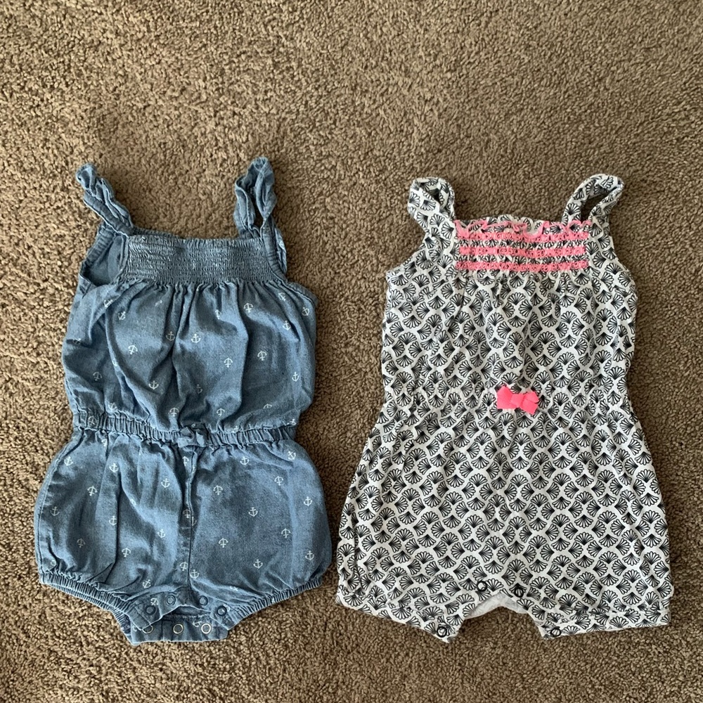 2 rompers for 6-9 months both adorable